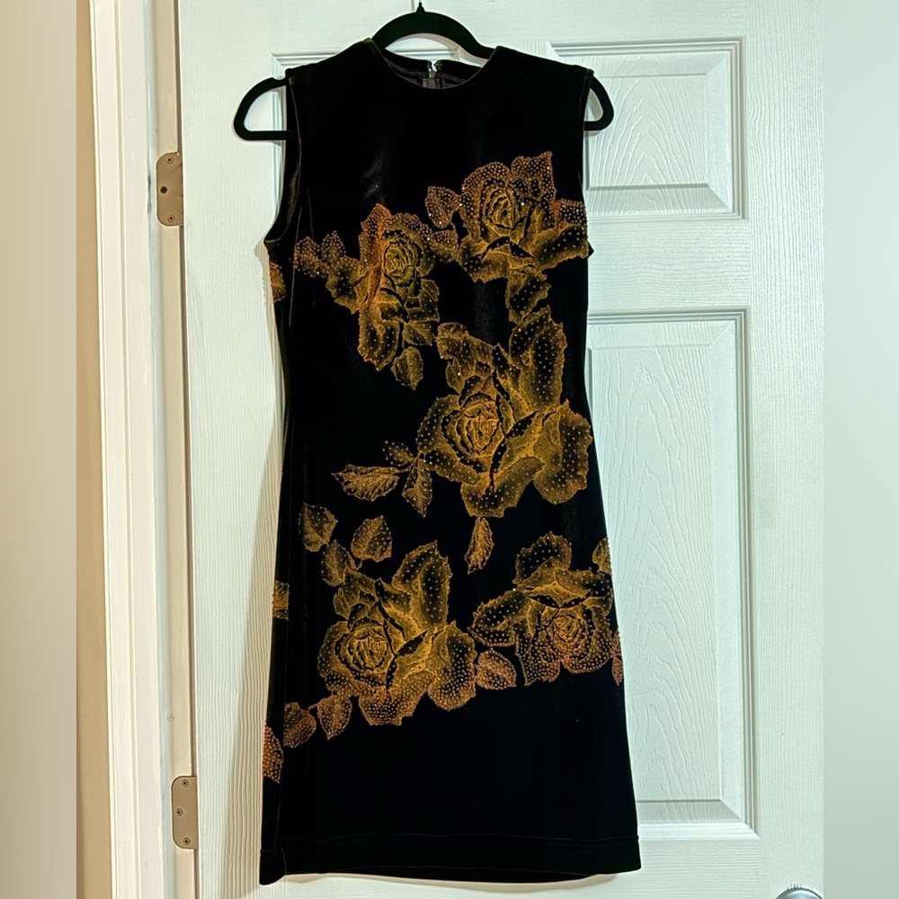 Tadashi Shoji Black and Gold Floral Mini Dress